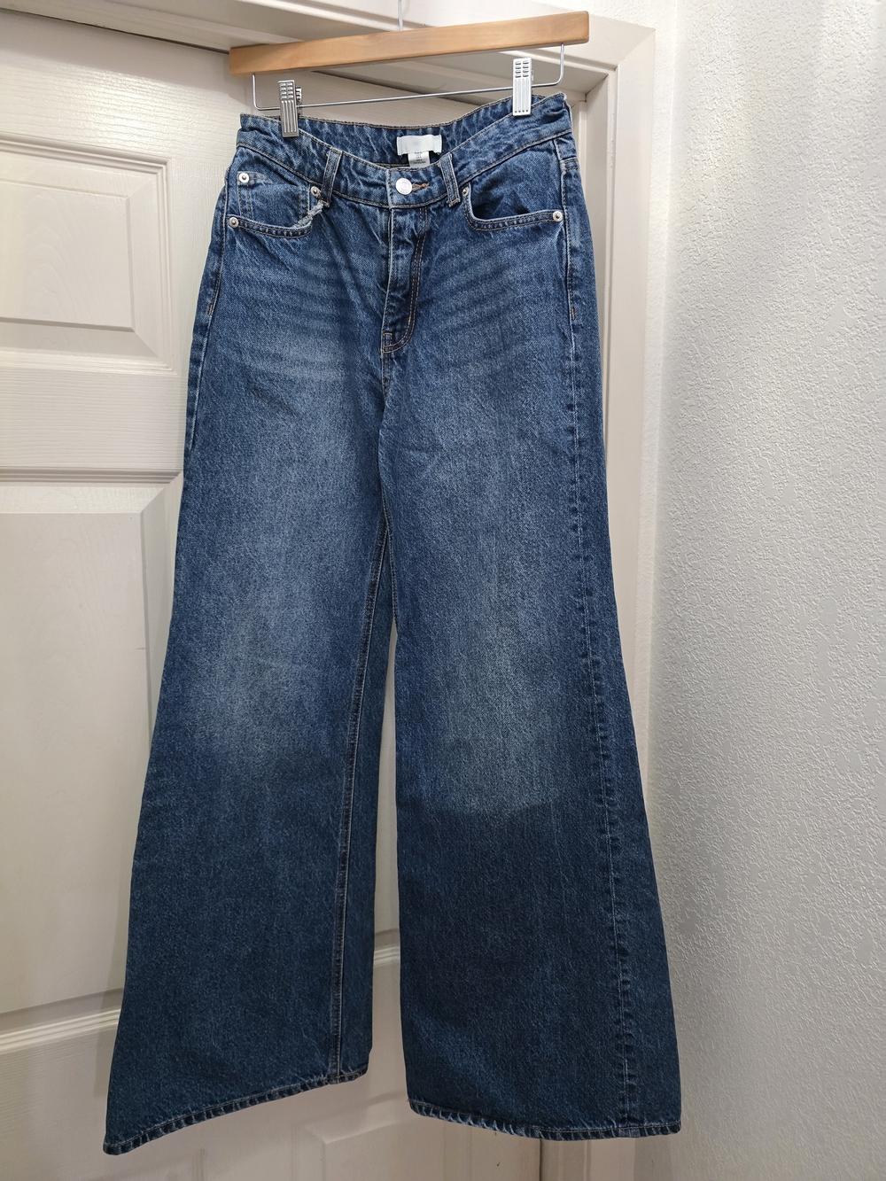 H&M Wide-Leg Jeans in Medium Blue Denim
